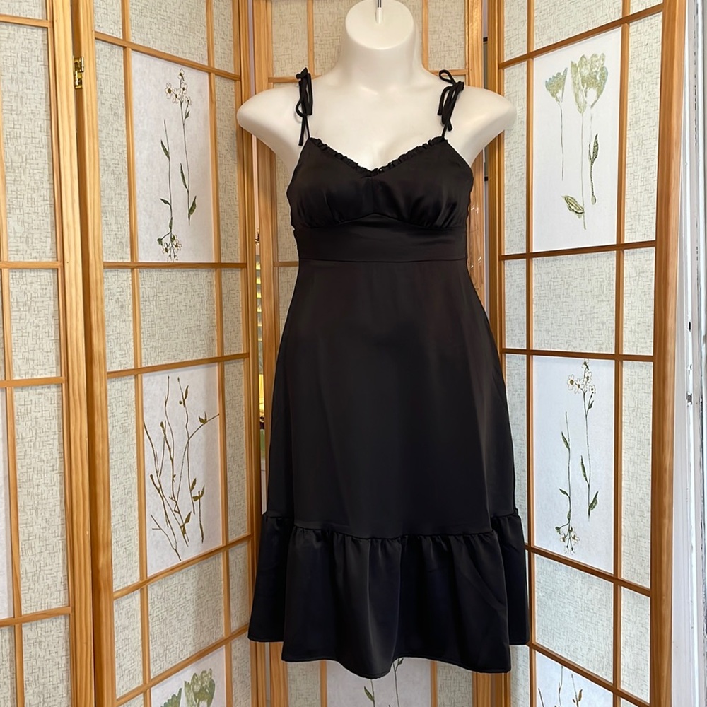 Nine West Black Slip Dress Long Midi Medium NWT Ruffled Hem